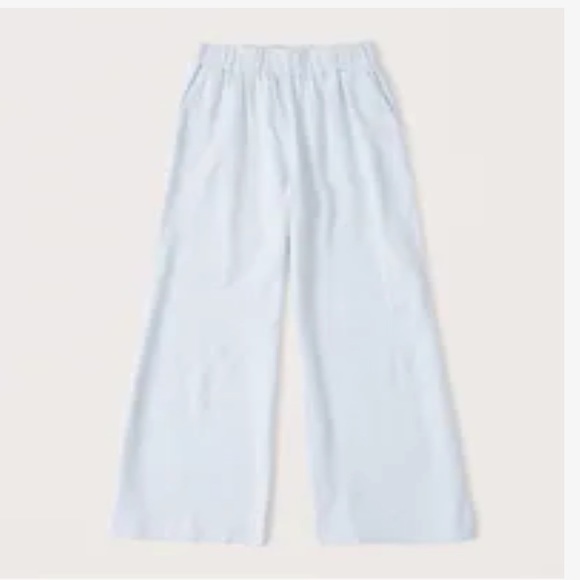 Abercrombie Linen-Blend Pull-On Wide Leg Pants and Halter Top SET, Light Blue S - Picture 2 of 7